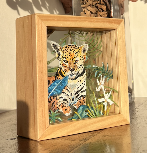 Micro Cosmos Posteluz — cuadro de madera con ilustración de jaguar